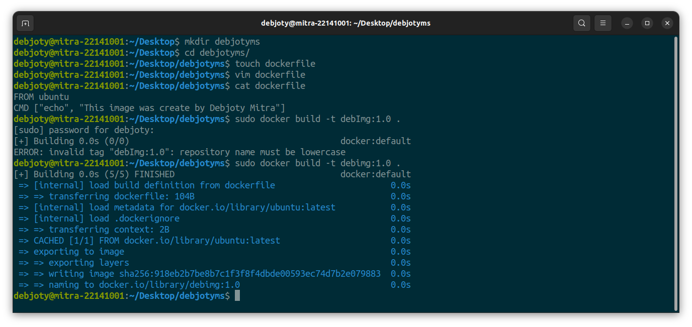 Screenshot: 2.8: Build an Image using Dockerfile