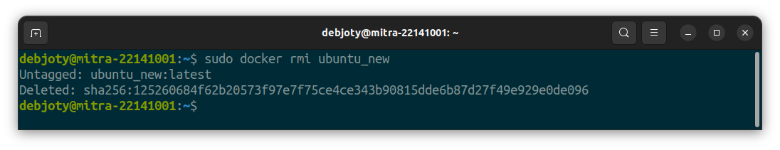 Screenshot: 2.11: Removing an Image (docker rmi):